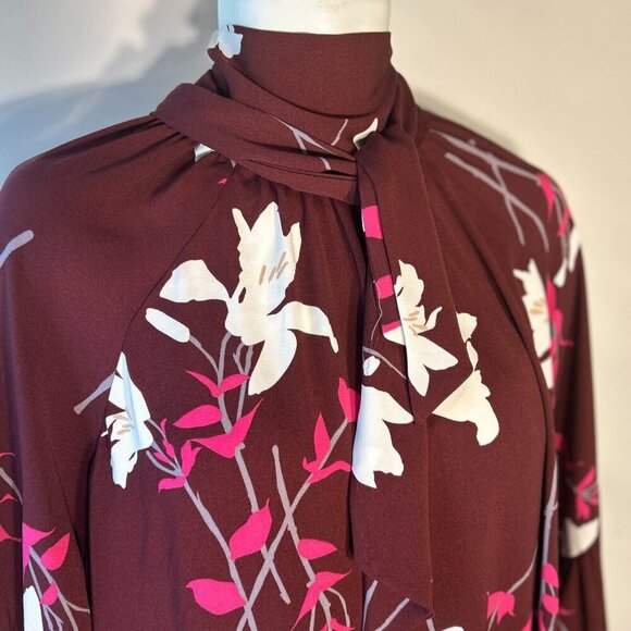 Prologue SZXXL Wine Floral Tie Neck Dress Career Modern Interview Travel Comfy - Picture 9 of 16